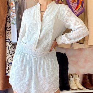 100% silk long sleeve mini dress with V-neck